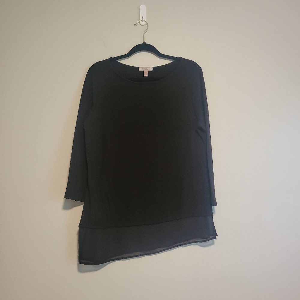 Roz & Ali Black 3/4 Sleeve Thin Sweater Size Large
